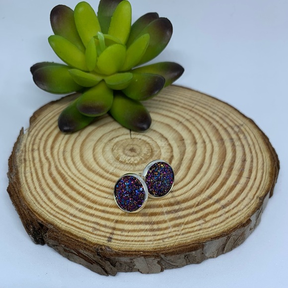 Sugar Druzy Multi Color Stainless Steel Earring Set - Picture 11 of 16